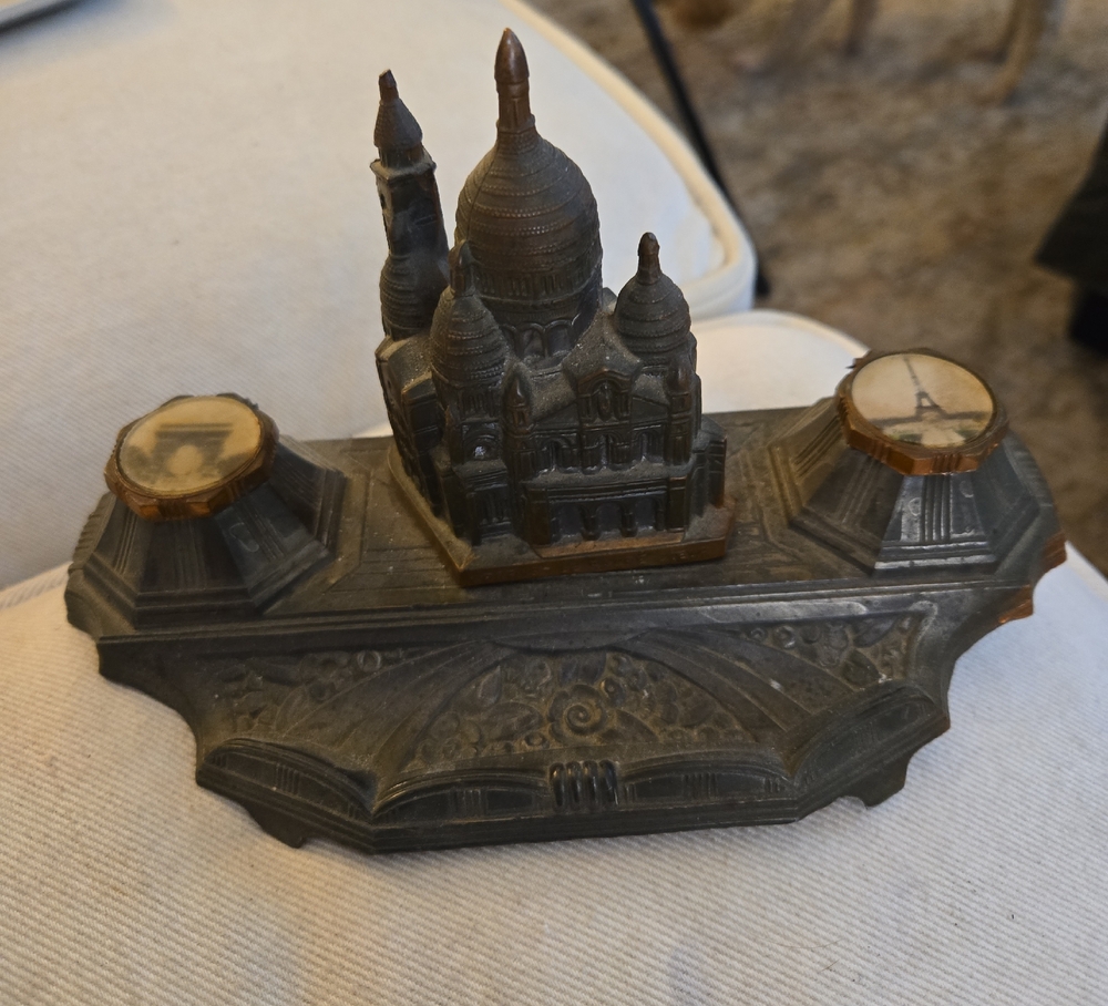 Antique  Paris Themed Desktop Ink Well Tray